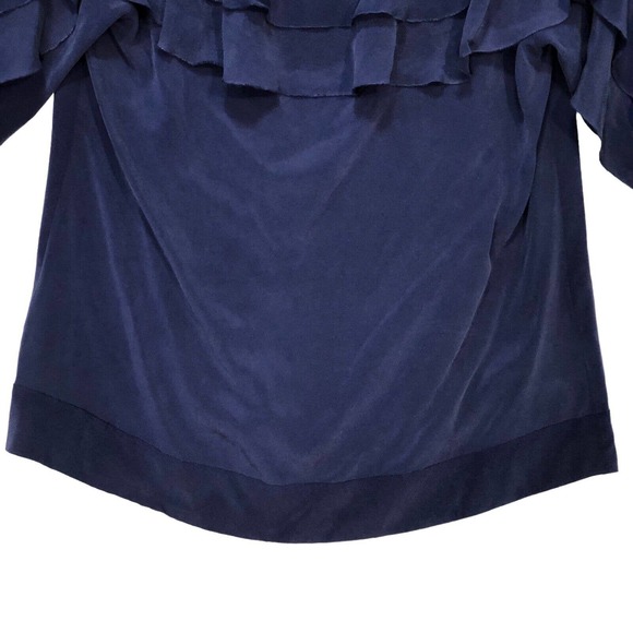 L'Agence Sz XS Monroe Off Shoulder Silk Blouse Blue Ruffle Pullover 4677CD1 Top - Picture 10 of 14